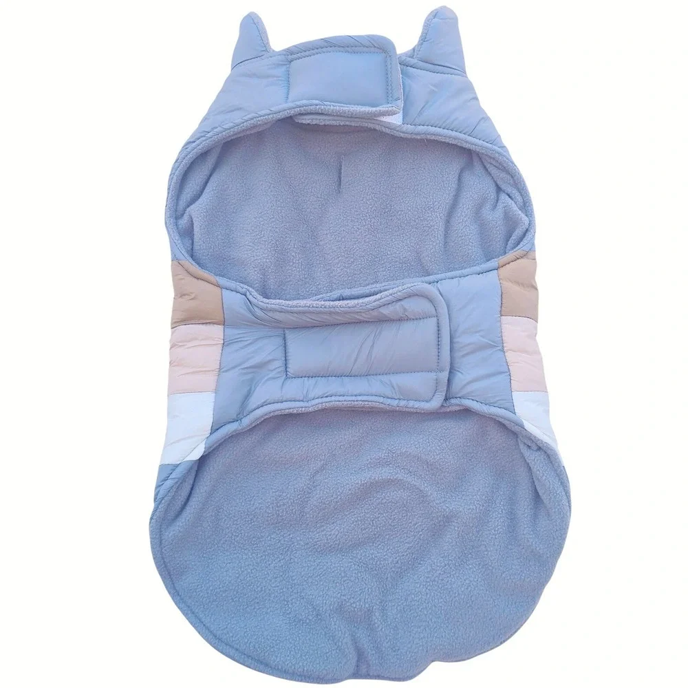 TRU-CANINE Pet‎ Apparel Dog Puffer Vest Blue Tan Stripe Fleece Lined Large L NWT